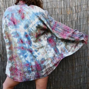 Tie-dyed silk button down